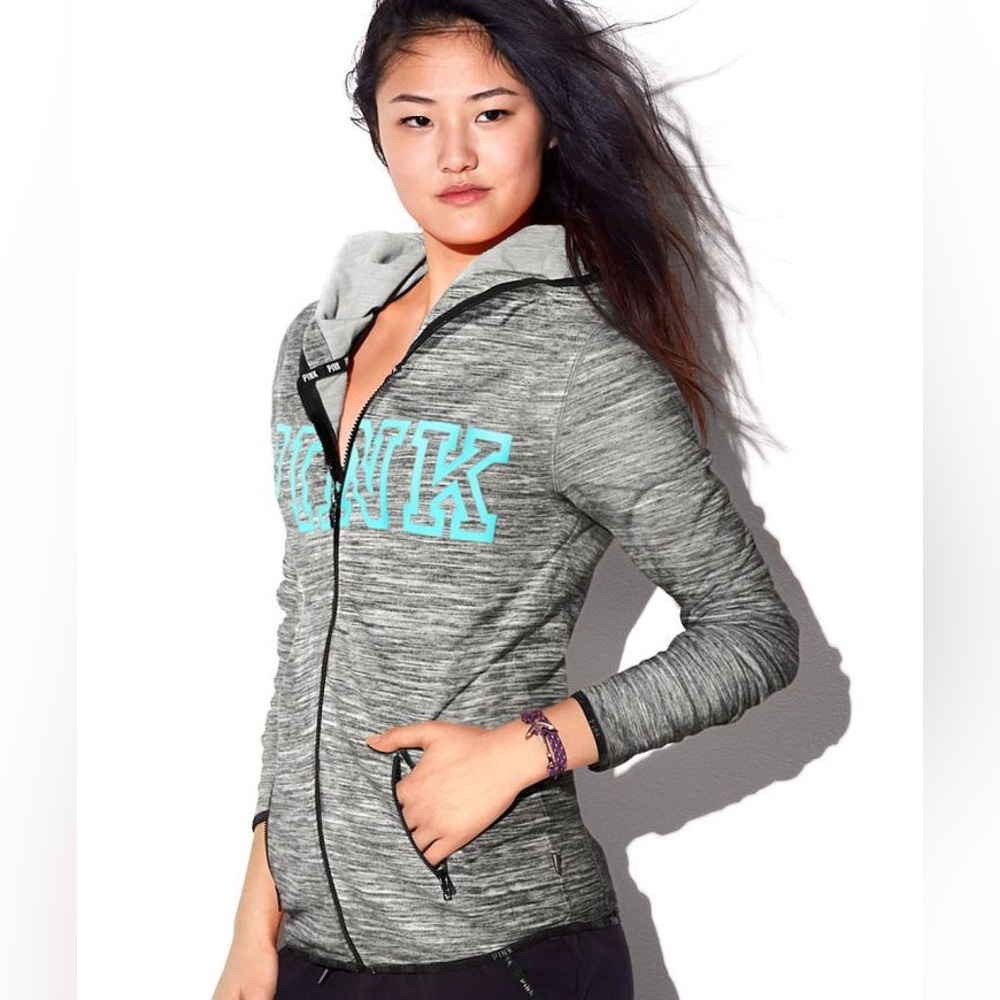 Victoria’s Secret Pink Gray Marled Perfect Full Zip Active Jacket Hoodie Small